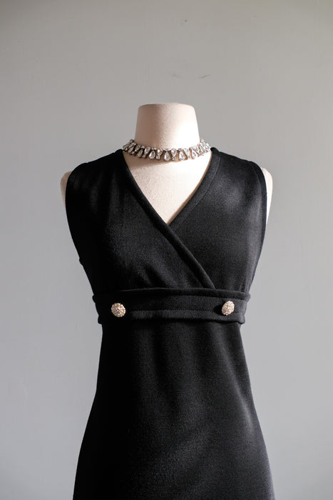 Vintage 1960's Little Black Mod Knit Shift Dress by Rontini / M