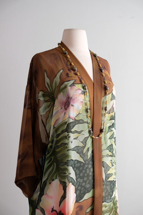 Vintage 1980's Artful Silk Floral Cover-Up by Simply Silk / OS