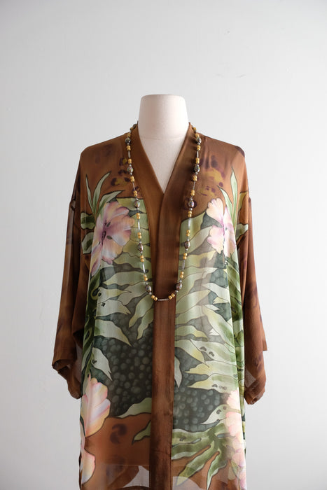 Vintage 1980's Artful Silk Floral Cover-Up by Simply Silk / OS