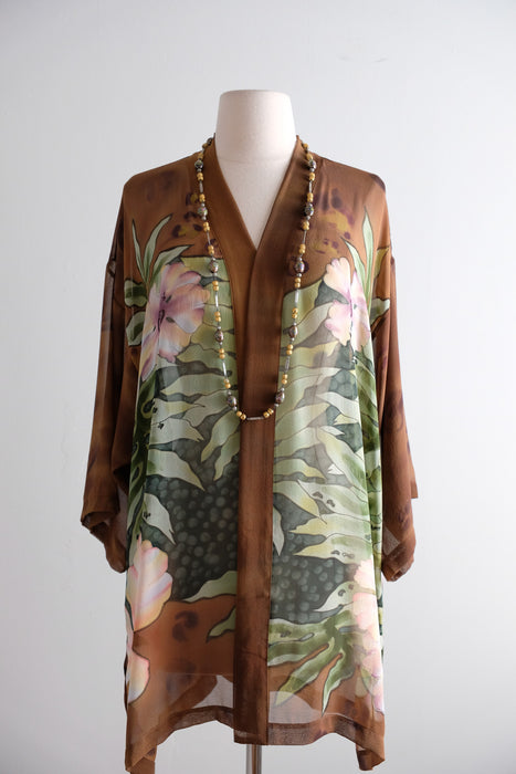 Vintage 1980's Artful Silk Floral Cover-Up by Simply Silk / OS