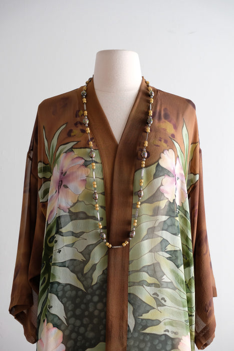 Vintage 1980's Artful Silk Floral Cover-Up by Simply Silk / OS