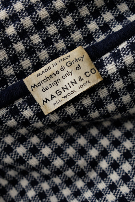 Vintage Late 1960's Chanel Inspired Wool Knit Navy Houndstooth Suit Set by Marchesa di Gresy  / S