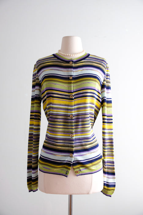 Vintage 1990's Striped Knit Cardigan Sweater by Missoni / M