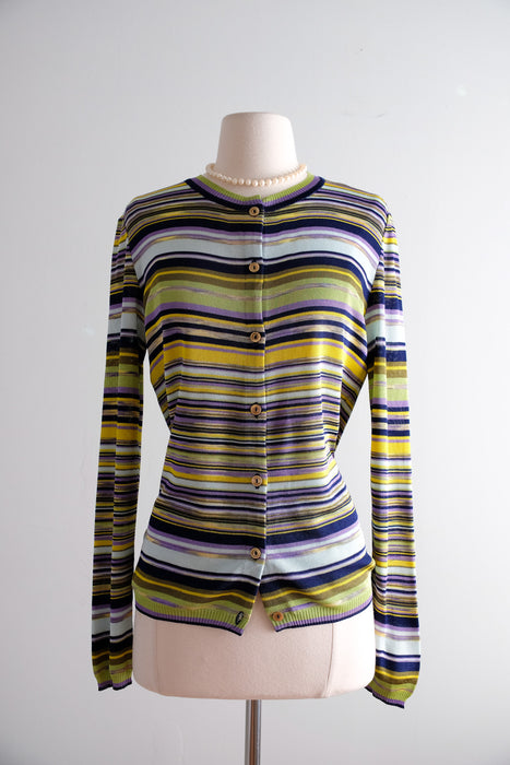 Vintage 1990's Striped Knit Cardigan Sweater by Missoni / M