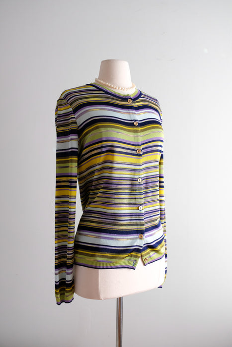 Vintage 1990's Striped Knit Cardigan Sweater by Missoni / M