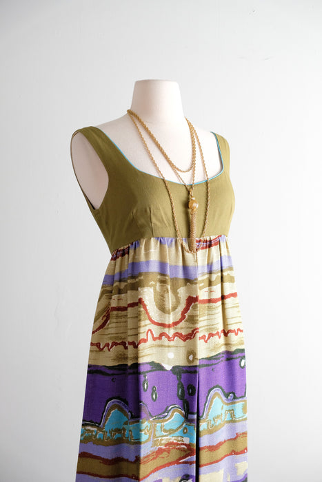 Vintage 1960's Desert Nights Mirage Linen Jumpsuit / M