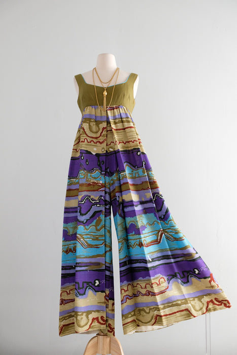 Vintage 1960's Desert Nights Mirage Linen Jumpsuit / M