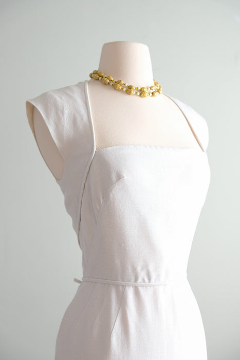 Darling 1950’s Ivory Linen Dress by Pat Premo/ Sz S