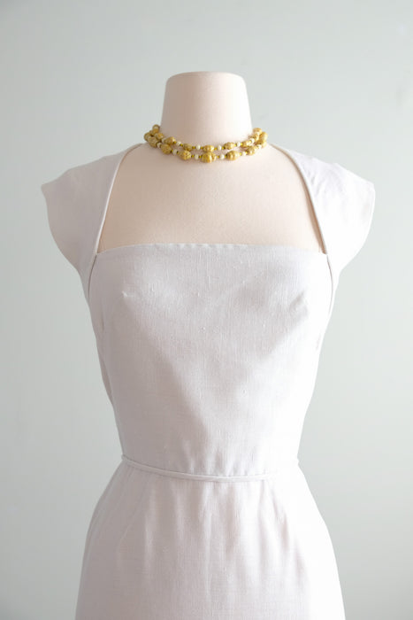 Darling 1950’s Ivory Linen Dress by Pat Premo/ Sz S