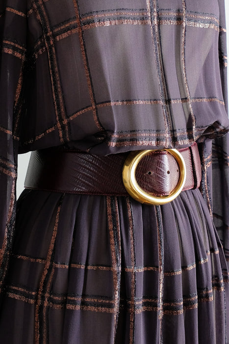 Vintage 1980's Plum Leather Statement Belt by Donna Karan / M
