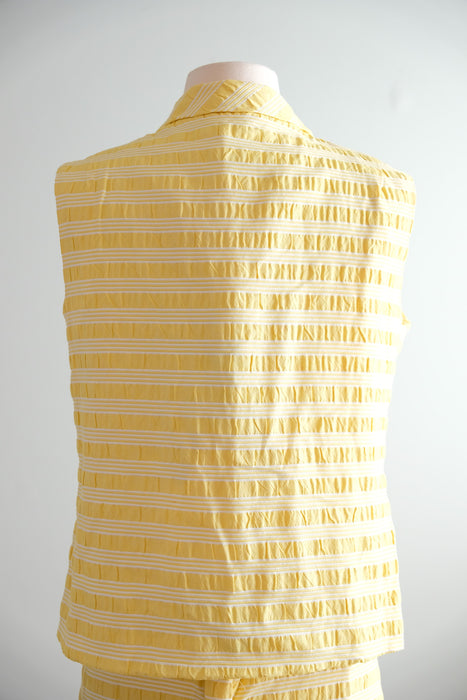 Cutest 1960's Pastel Yellow Striped Shift with Bow Tie Top / Sz M