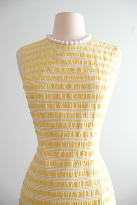 Cutest 1960's Pastel Yellow Striped Shift with Bow Tie Top / Sz M