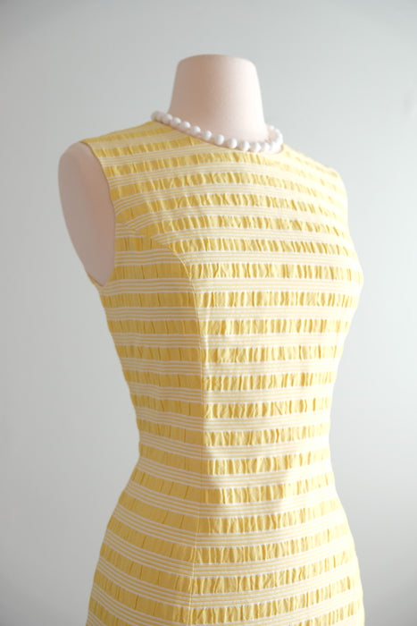 Cutest 1960's Pastel Yellow Striped Shift with Bow Tie Top / Sz M