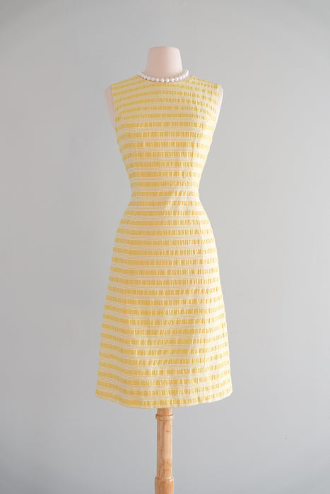 Cutest 1960's Pastel Yellow Striped Shift with Bow Tie Top / Sz M