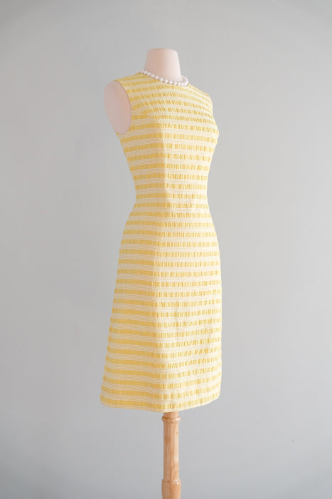 Cutest 1960's Pastel Yellow Striped Shift with Bow Tie Top / Sz M