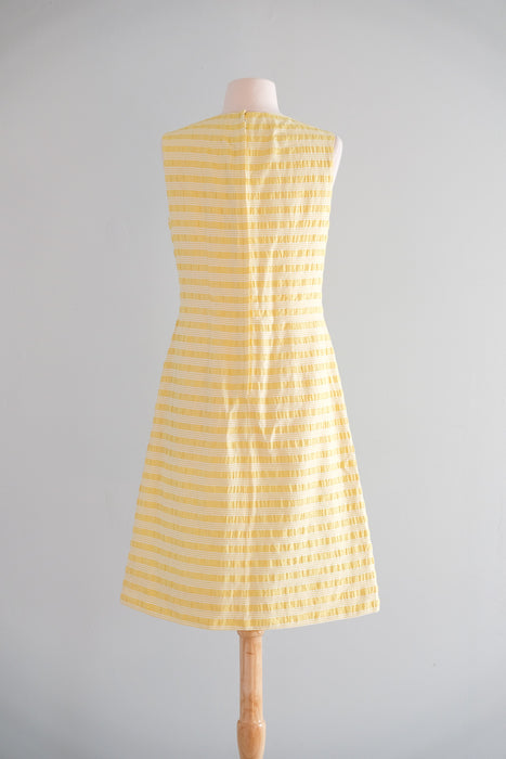 Cutest 1960's Pastel Yellow Striped Shift with Bow Tie Top / Sz M