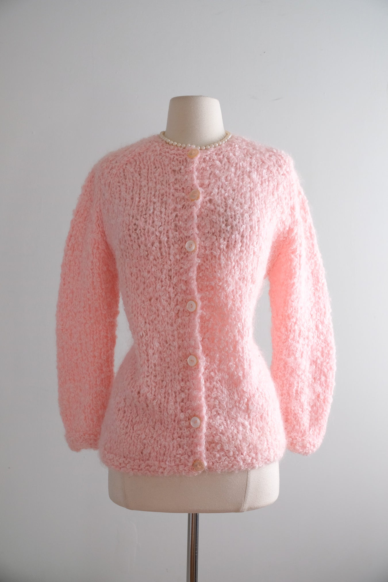 Vintage Mohair Button Up Cardigan Pink Brown 10 12