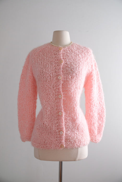 Vintage 1950's Baby Pink Mohair Knit Cardigan by Blairmoor / ML