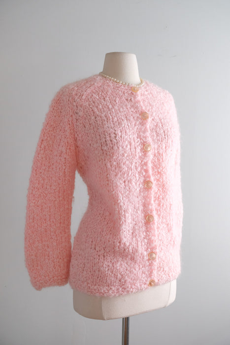 Vintage 1950's Baby Pink Mohair Knit Cardigan by Blairmoor / ML