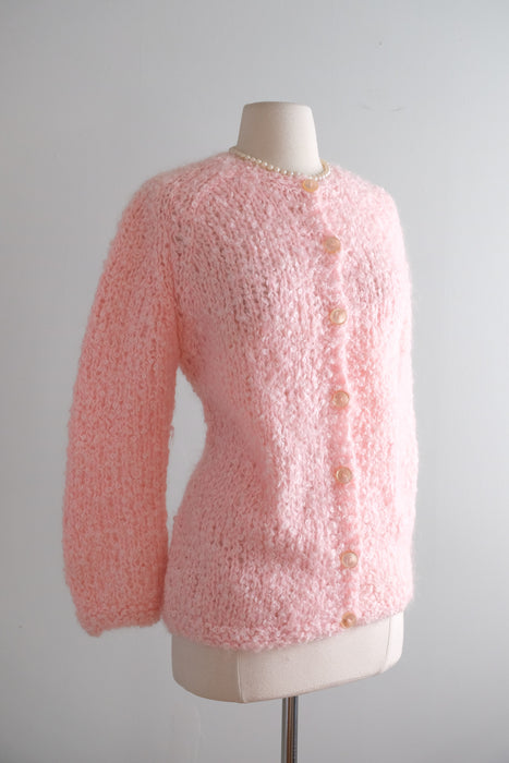 Vintage 1950's Baby Pink Mohair Knit Cardigan by Blairmoor / ML