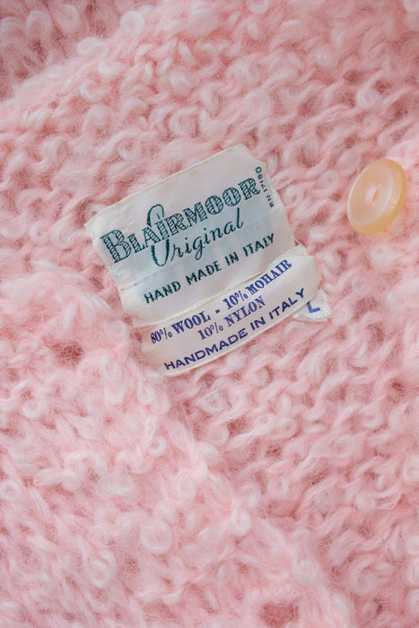 Vintage 1950's Baby Pink Mohair Knit Cardigan by Blairmoor / ML