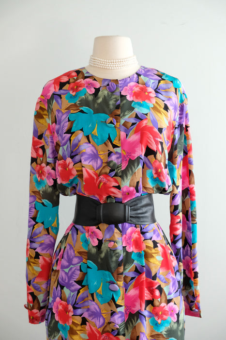 Vintage 1980's Silk Floral Dress by Tess Dress / ML