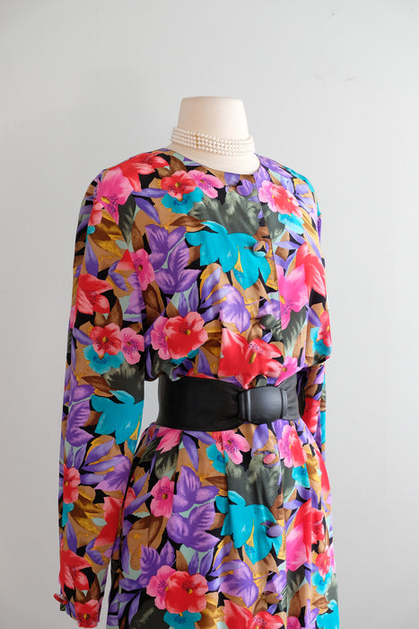 Vintage 1980's Silk Floral Dress by Tess Dress / ML