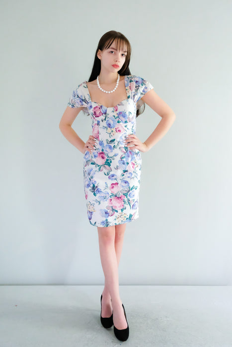 Darling 1980's Jessica McClintock English Rose Wiggle Dress / Sz XS