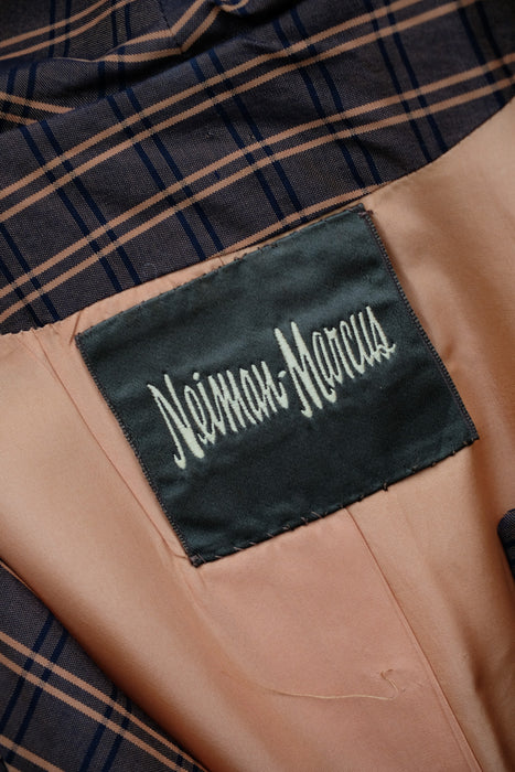 Vintage 1950's Cocoa Cotton Plaid & Jacquard Shirt Dress by Neiman Marcus / ML