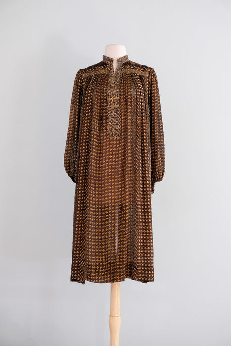 Vintage 1970's Ritu Kumar for Judith Ann Silk Block Print Dress / ML