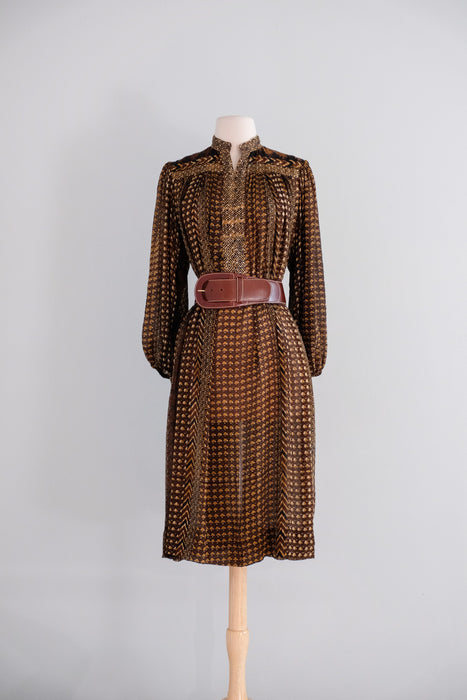 Vintage 1970's Ritu Kumar for Judith Ann Silk Block Print Dress / ML