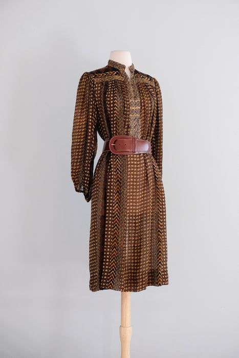 Vintage 1970's Ritu Kumar for Judith Ann Silk Block Print Dress / ML