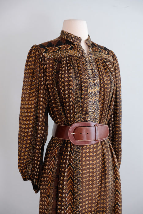 Vintage 1970's Ritu Kumar for Judith Ann Silk Block Print Dress / ML