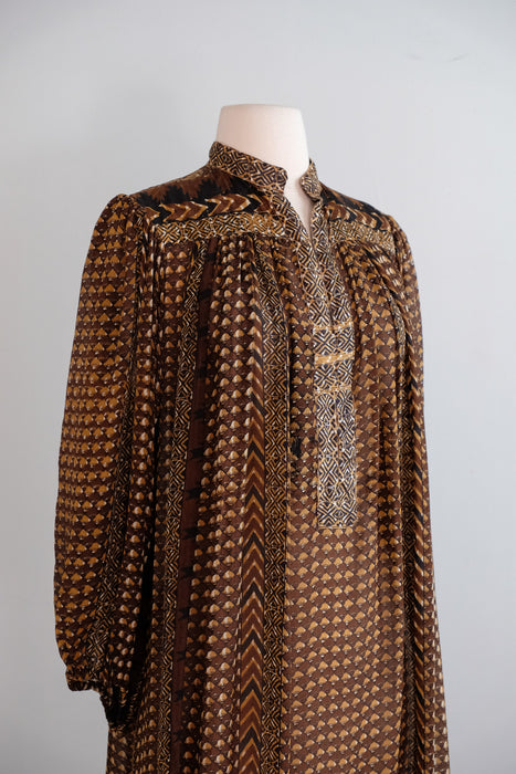 Vintage 1970's Ritu Kumar for Judith Ann Silk Block Print Dress / ML
