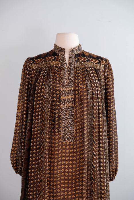 Vintage 1970's Ritu Kumar for Judith Ann Silk Block Print Dress / ML