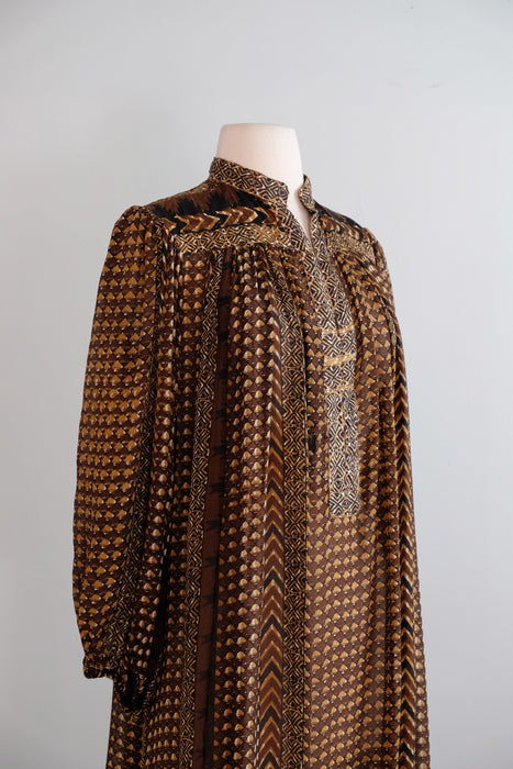 Vintage 1970's Ritu Kumar for Judith Ann Silk Block Print Dress / ML