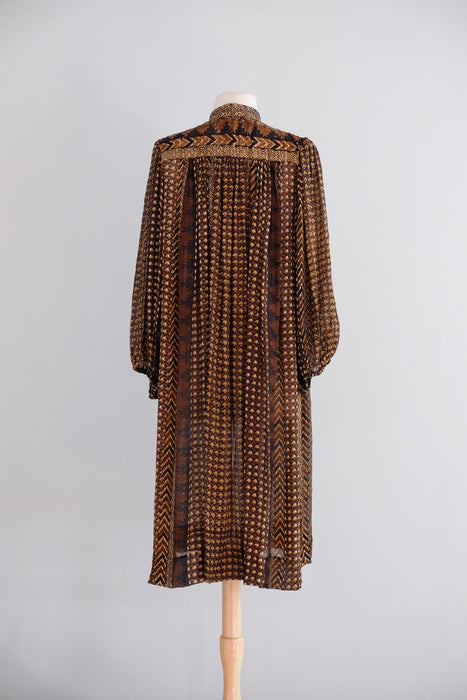Vintage 1970's Ritu Kumar for Judith Ann Silk Block Print Dress / ML