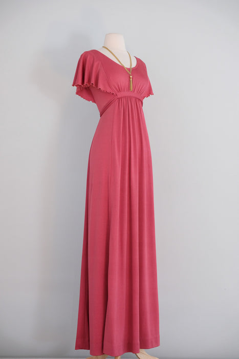 Romantic 1970's Dahlia Jersey Maxi Dress by Roberta / SM