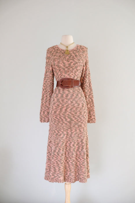 Vintage 1970's Speckled Autumn Boucle Knit Dress / M