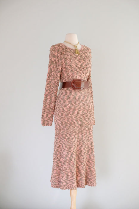 Vintage 1970's Speckled Autumn Boucle Knit Dress / M