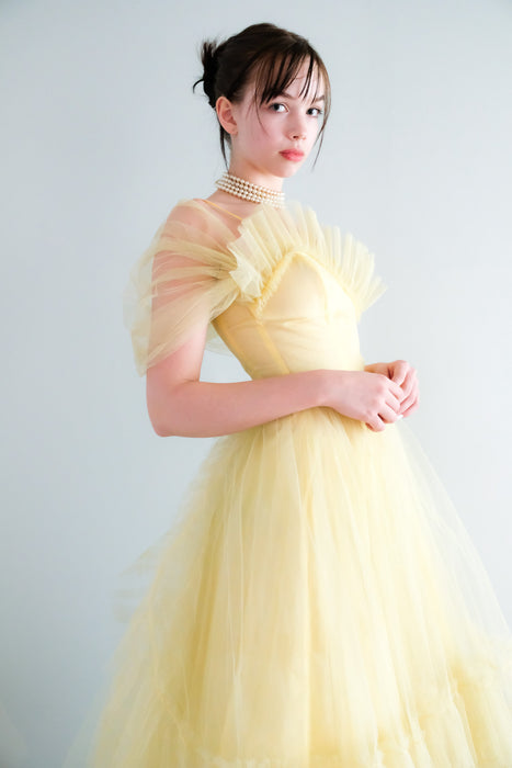 Gorgeous 1950's Pastel Yellow Tulle Party Dress by Emma Domb / Sz XS