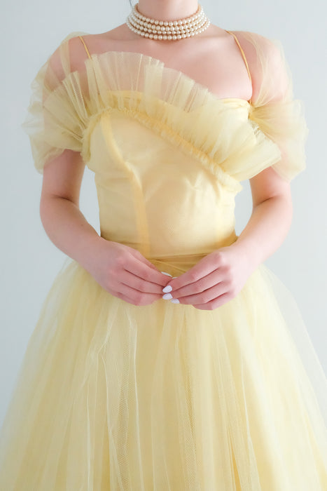 Gorgeous 1950's Pastel Yellow Tulle Party Dress by Emma Domb / Sz XS