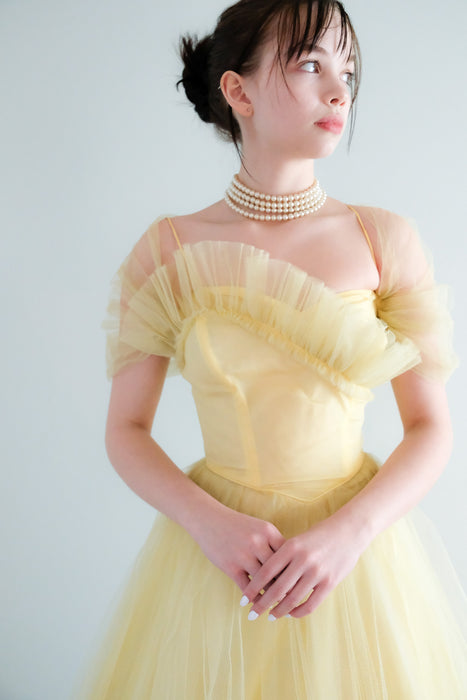 Gorgeous 1950's Pastel Yellow Tulle Party Dress by Emma Domb / Sz XS