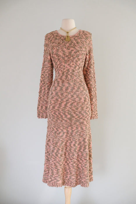 Vintage 1970's Speckled Autumn Boucle Knit Dress / M