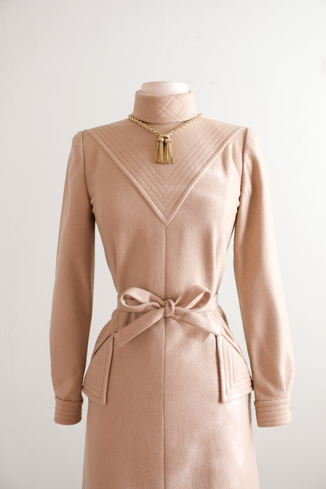 wool shift dress Elegant & Chic 1970's Camel Wool Shift Dress by Nina Ricci / XS/S – Xtabay Vintage