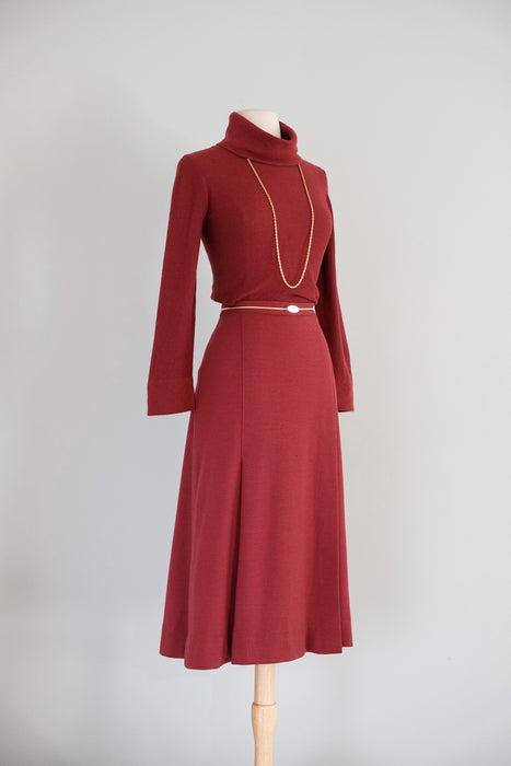 Designer Vintage 1970's Cabernet Red Wool Knit Set by Sonia Rykiel / S