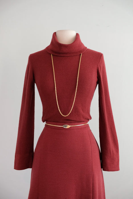 Designer Vintage 1970's Cabernet Red Wool Knit Set by Sonia Rykiel / S