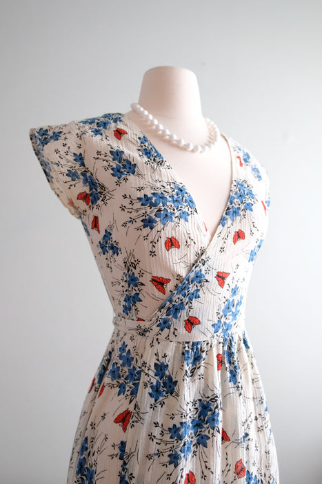 Sweetest 1970's Butterfly Wrap Dress by J.Tiktiner / Sz S