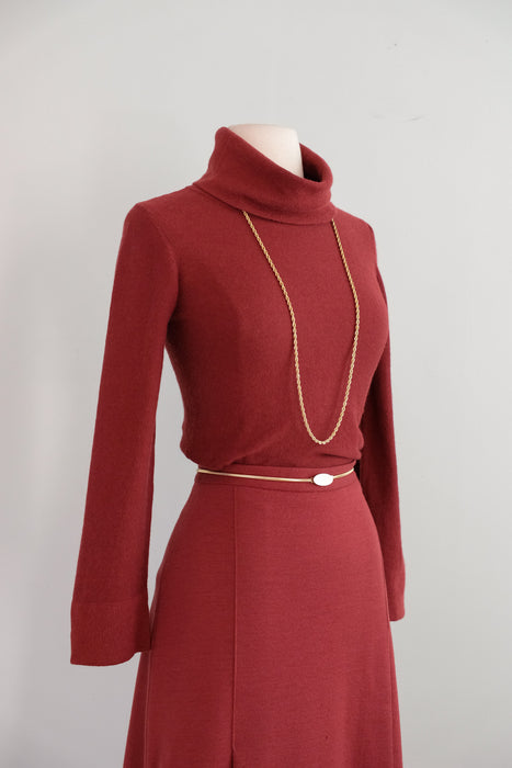 Designer Vintage 1970's Cabernet Red Wool Knit Set by Sonia Rykiel / S