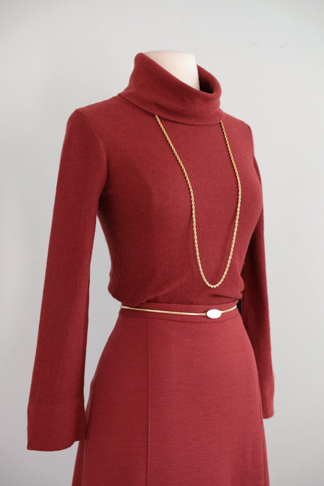 Designer Vintage 1970's Cabernet Red Wool Knit Set by Sonia Rykiel / S